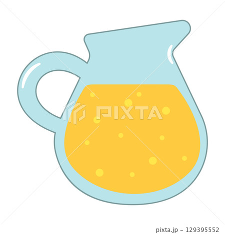 Pitcher of Orange Juice Vector Illustration. Bright and cheerful vector illustration of a blue glass pitcher filled with refreshing orange juice. 129395552