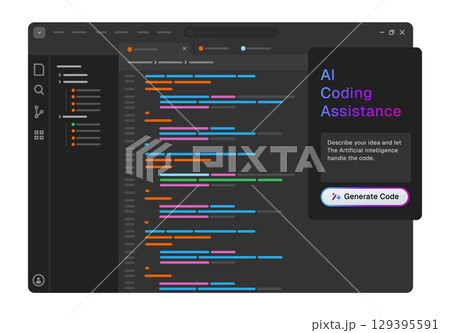 artificial intelligence coding environment featuring an AI powered assistant screen shows code editor user interface to interact with AI for code generator artificial intelligence coding environment featuring an AI powered assistant screen shows code editor user interface to interact with AI for code generator 129395591