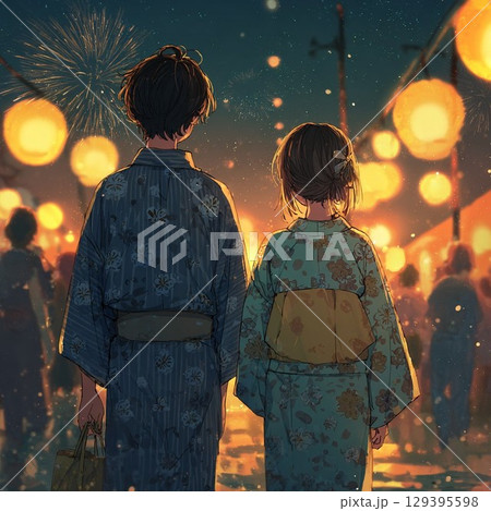 夏祭り男女後ろ姿 129395598