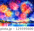湖畔の花火大会イラスト 129395600
