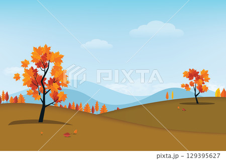 Autumn beautiful landscape. Autumn day with mountains and a clear sky. Autumn beautiful landscape. Autumn day with mountains and a clear sky. 129395627