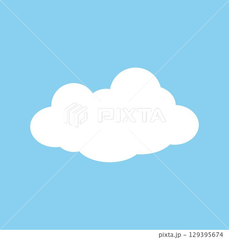 A cartoon, flat cloud on a blue background. 129395674