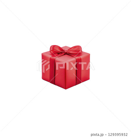 Vibrant red gift box with shiny ribbon and bow, perfect for festive occasions and celebrations, conveying sense of joy and anticipation 129395932