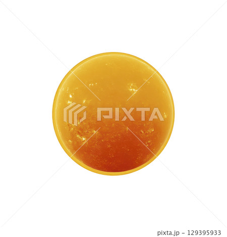 Vibrant, glowing orange sphere resembling planet or celestial body with smooth, fiery surface texture, set against transparency background 129395933