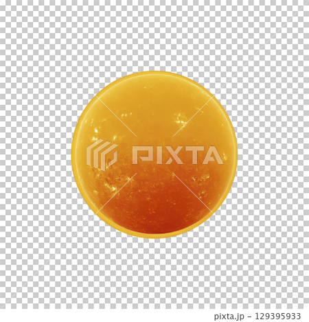 Vibrant, glowing orange sphere resembling planet or celestial body with smooth, fiery surface texture, set against transparency background 129395933
