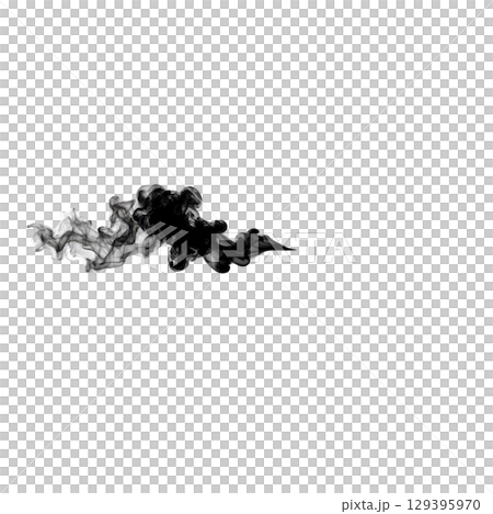 Swirling, abstract black and white smoke effect creates dynamic and mysterious visual against transparent background. wispy, flowing shapes evoke sense of movement and intrigue 129395970