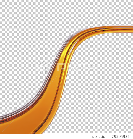 Smooth, flowing curve of golden liquid against transparency background creates dynamic and elegant visual. fluidity and rich color evoke sense of luxury and movement 129395986