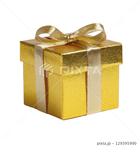 Shiny golden gift box with satin ribbon exudes elegance and festivity, perfect for special occasions like birthdays or anniversaries. luxurious packaging adds touch of sophistication Shiny golden gift box with satin ribbon exudes elegance and festivity, perfect for special occasions like birthdays or anniversaries. luxurious packaging adds touch of sophistication 129395990