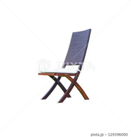 Modern wicker chair with cushioned seat, featuring sleek design and wooden legs, perfect for outdoor or indoor use. chair elegant style adds touch of sophistication 129396000