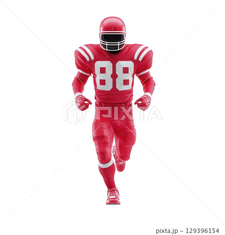 Football player in red uniform and helmet is running forward, showcasing athleticism and determination. uniform features number 88 prominently on chest 129396154