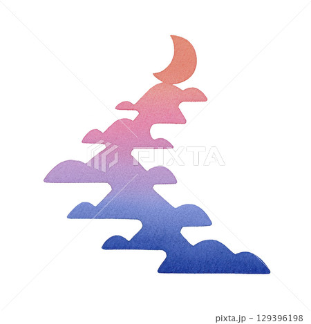 Crescent moon rises above gradient of pink to...のイラスト素材 [129396198] - PIXTA