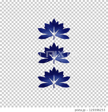 Three blue lotus flowers are arranged vertically against transparency background, creating serene and elegant design. deep blue petals contrast beautifully with dark backdrop, enhancing floral 129396253