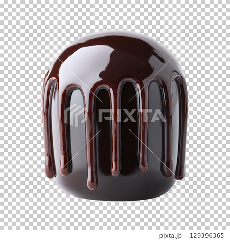 Glossy chocolate dome dessert with rich, dark chocolate glaze dripping down sides, creating indulgent and tempting appearance. Perfect for gourmet presentations 129396365
