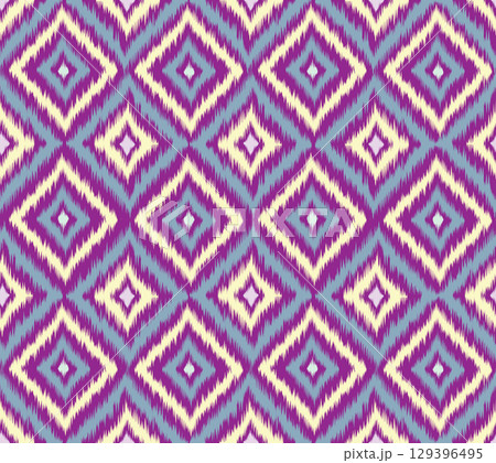 Seamless pattern with diagonal geometric line ornament in artistic boho style. Traditional ikat fabric Rough Chevron Decorative Background Seamless pattern with diagonal geometric line ornament in artistic boho style. Traditional ikat fabric Rough Chevron Decorative Background 129396495