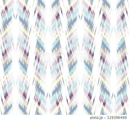 Seamless ripple lines Ikat geometric tile pattern. Abstract zig-zag ornament. Tribal ethnic texture. Asian motif artistic embroidery 129396498