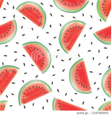 Seamless pattern with sliced pulp of fruit watermelon. Summer holiday food background. Seamless pattern with sliced pulp of fruit watermelon. Summer holiday food background. 129396909