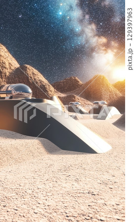 Explore a Futuristic Space Base on an Alien Planet, inviting curiosity and adventure 129397963