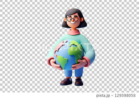 3d cartoon style hands holding colorful earth globe, playful world planet illustration 129398058