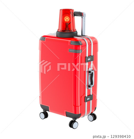 Suitcase with emergency beacon light. 3D rendering Suitcase with emergency beacon light. 3D rendering 129398410