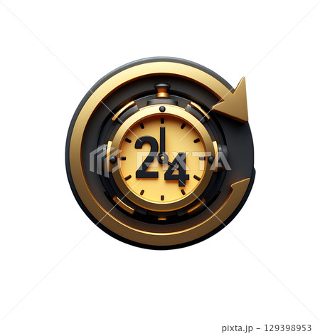 Clock with circular arrow symbolizing 24/7 time management, endless workflow concept isolated 129398953