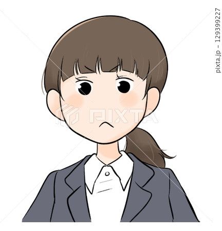 スーツぱっつん前髪の女性ムッとする 129399227
