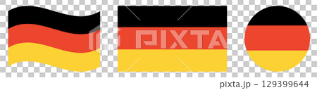 Collection of German flags isolated. Round flag of Germany isolated in circle shape. Waving flag of Germany. 129399644