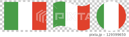 The flag of Italy in circle shape isolated. Italy flags set. Waving flag of Italy. The flag of Italy in circle shape isolated. Italy flags set. Waving flag of Italy. 129399650