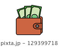 紙幣が3枚入った財布のイラスト。お金のイメージ素材。	 129399718