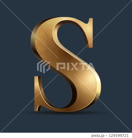 Luxury golden 3D figure on dark blue. Elegant letter for logo design. Premium 3D metallic alphabet for birthday, competition result, calendars, postcards or any advertising 129399721