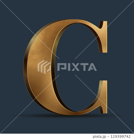 Luxury golden 3D letter on dark blue. Elegant element for design. Premium 3D metallic numeral for birthday, competition result, calendars, postcards or any advertising 129399742