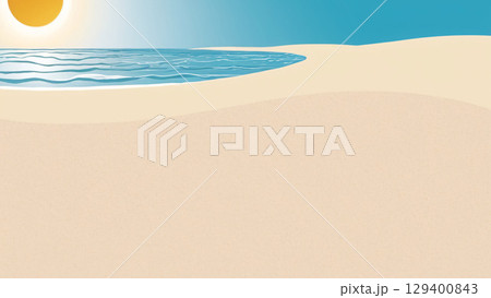 A tranquil and serene beach scene that features the sun along with the ocean waves gently crashing 129400843