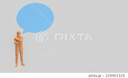 The Wood man and Blue balloon text for Business concept 3d Rendering. The Wood man and Blue balloon text for Business concept 3d Rendering. 129401328
