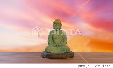 The Green stone Buddha culture for Religion concept 3d Rendering. 129401337