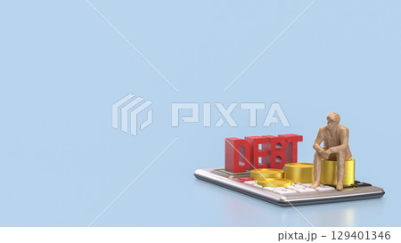 The Calculator and gold coins for DEBt or Business concept 3d Rendering. 129401346