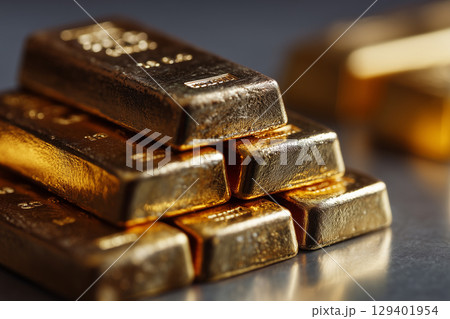金の延べ棒。金融や銀行テーマに使える貴金属ゴールドバー 129401954