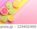 Colorful Tropical Fruits on Pastel Background in Minimalist Composition with Bright Colors 129402400