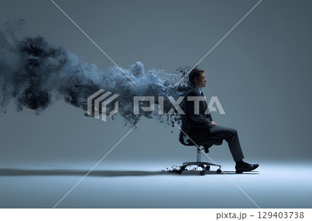 surreal image of person melting into office chair, 129403738