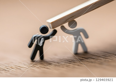 pressure symbol pressing down on stick figures head, 129403921