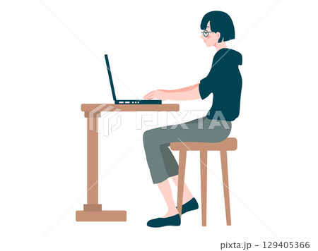 パソコン操作する女性のイラスト 129405366