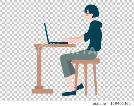 パソコン操作する女性のイラスト 129405366