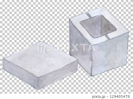 水彩イラスト　手描きイラスト　コンクリートブロック 129405478