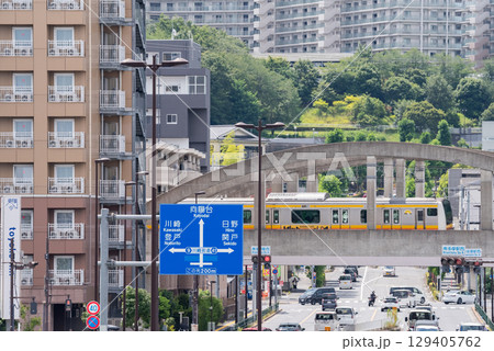 【南武線】府中街道を高架で通過する列車 129405762