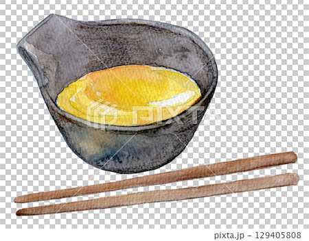 水彩イラスト　手描きイラスト　溶き卵 129405808