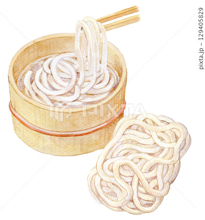 水彩イラスト 手描きイラスト 釜揚げうどん 冷凍うどん 水彩イラスト 手描きイラスト 釜揚げうどん 冷凍うどん 129405829