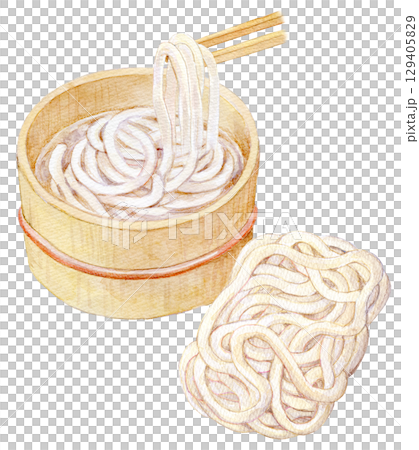 水彩イラスト 手描きイラスト 釜揚げうどん 冷凍うどん 水彩イラスト 手描きイラスト 釜揚げうどん 冷凍うどん 129405829