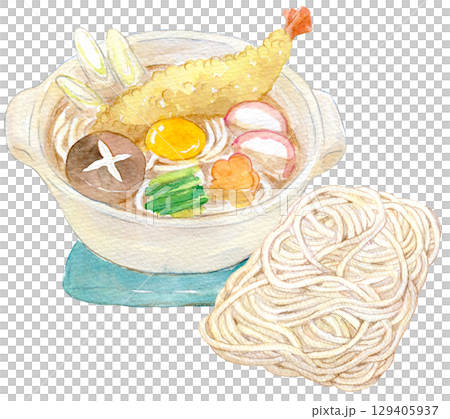 水彩插圖、手繪插圖、鍋燒烏龍麵、冷凍烏龍麵 129405937