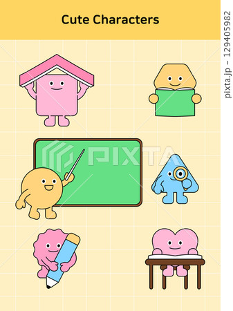 Vector illustration of cute geometric characters. 129405982