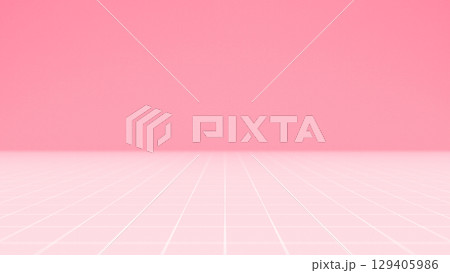 ピンク基調で床がタイルの風呂場をイメージした背景素材 129405986