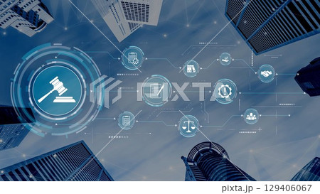 Digital law interface displaying justice scale, highlighting digital law Muxer 129406067