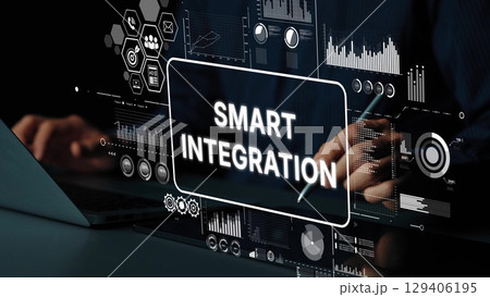 Innovative Smart Integration Concept with Data Visualization, Graphs, and Modern Technology in Background. Asymptotic smart data analytic 129406195